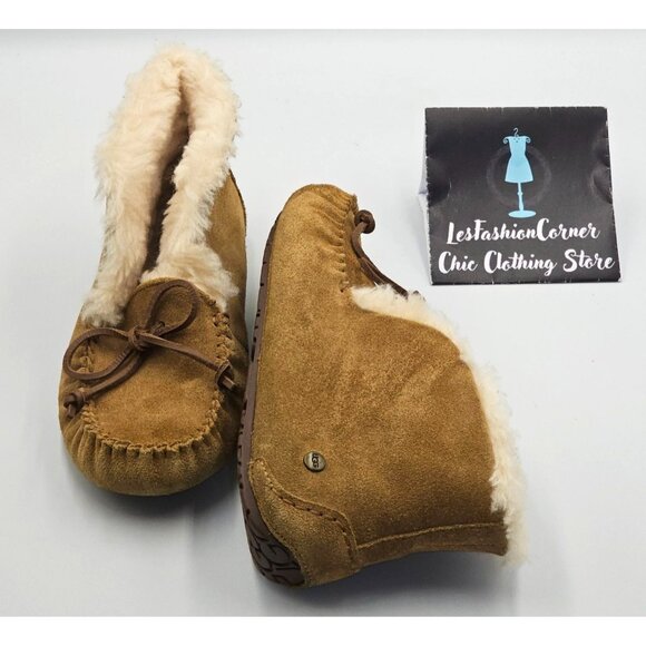 UGG Kid's Tan Suede Alena Shearling-Lined Moccasin Slippers Size 3 2513 - Picture 12 of 16